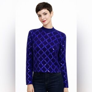 St John by Marie Gray Vintage Sequin Sweater Women’s 6 Vibrant Blue, Long Sleeve